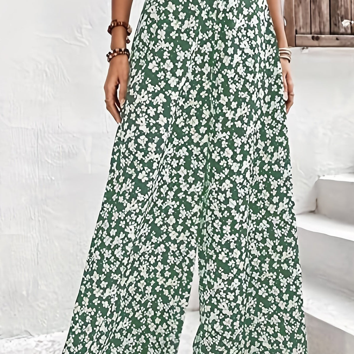 Floral Wide Leg Pants High Waist Casual Women's Clothing
