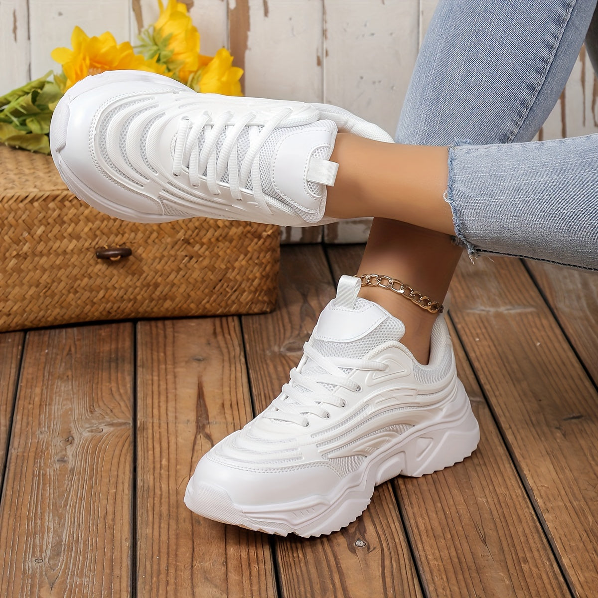 Chunky Sneakers Heighten Lightweight Woven Shoes Breathable Running Shoes