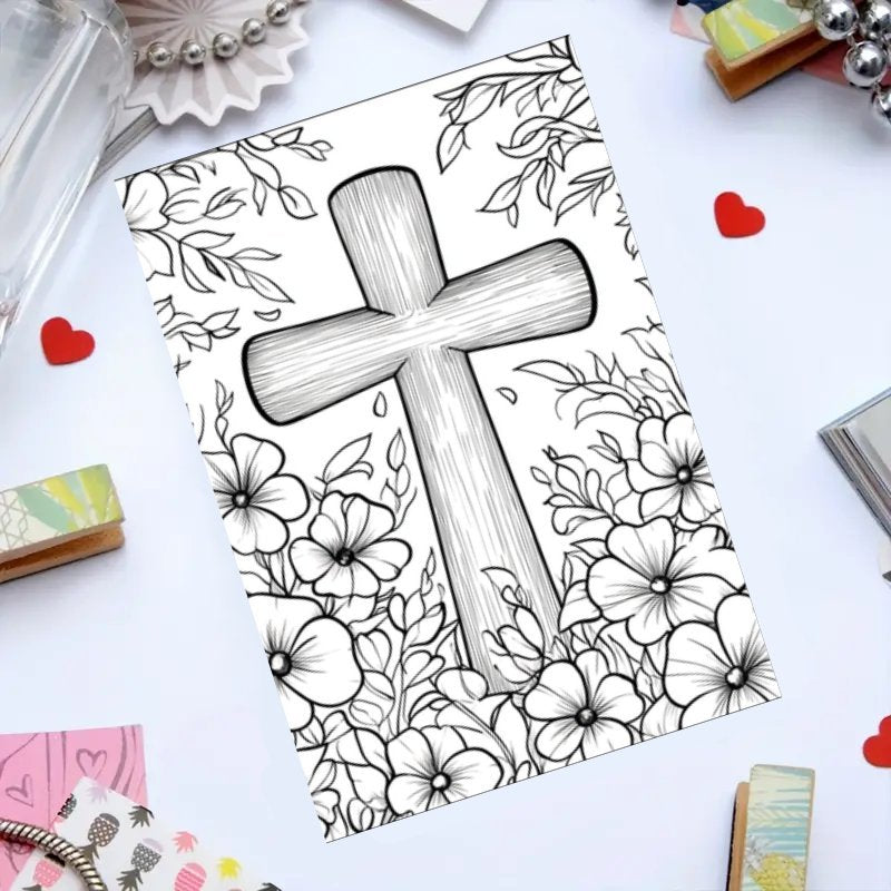 Cross Flowers Coloring Book Relaxing Drawing & Painting Activity Perfect Gift