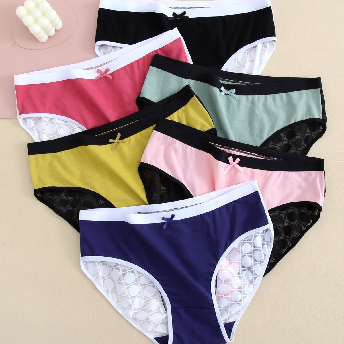 6 Pack Plus Size Seamless Colorblock Lace Briefs Set