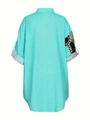  Casual Blouse Women's Plus Chain & Leopard Print Button Up