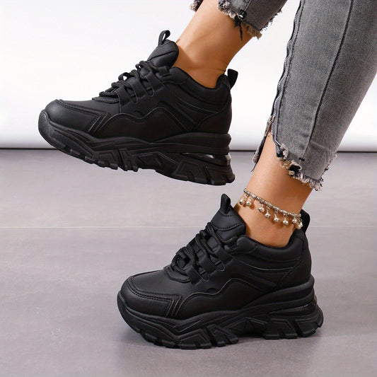 Thick Sole Shock Absorption Sports Sneakers, Inner Heighten Casual Walking Shoes
