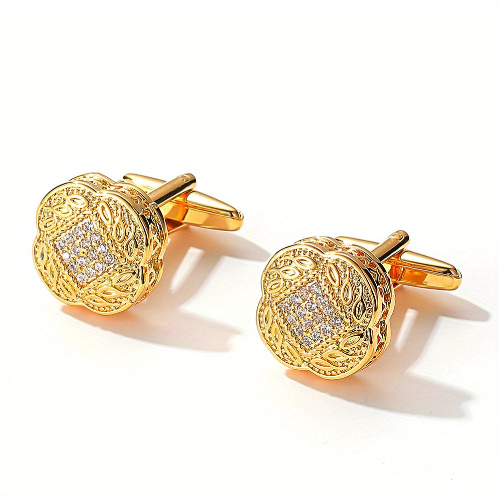 Golden Square Cufflinks With Zircon For Men