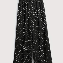  Dot Print Button Wide Leg Pants