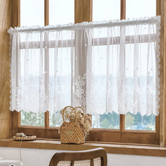 Lace Cafe Curtain Flower Design Rod Pocket Kitchen Dining Room Window Decor