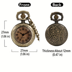 Vintage Pocket Watch With Brown Cover & Thin Chain