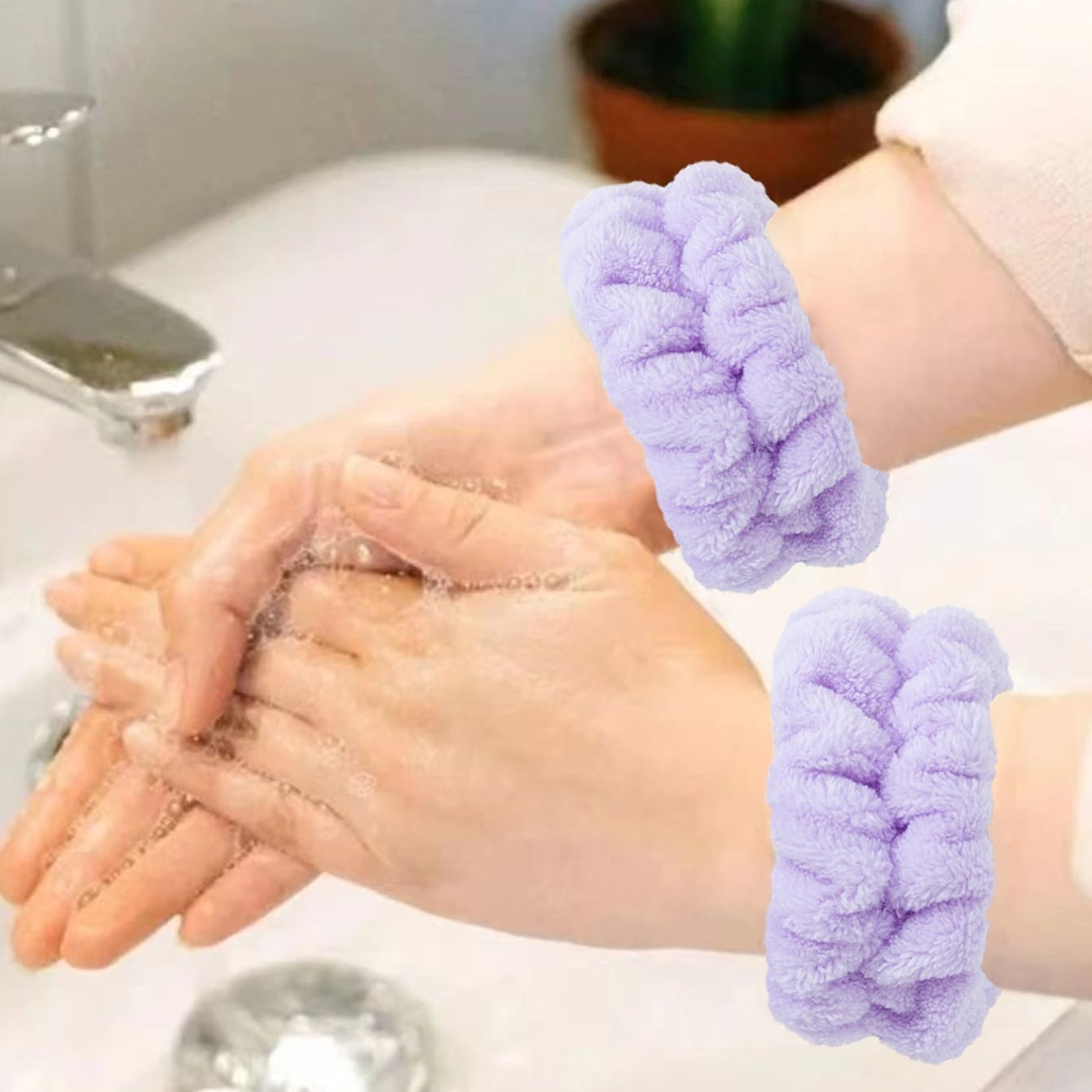 2pcs Microfiber Face Wash Bands - Absorbent Wrist Towels