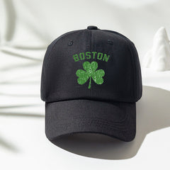 Lucky Clover BOSTON Baseball Cap Washed Distressed Sports Hat
