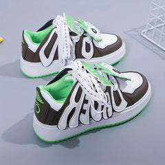 Retro Cartoon Letter Pattern Skate Shoes Lace Up Non slip Sneakers