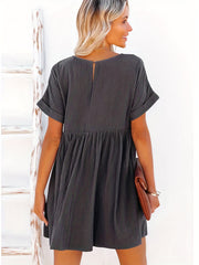  Short Sleeve V Neck Tunic Mini Dress With Pockets