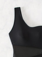 Mesh Contrast One Shoulder One Piece Swimsuit Women's Swimwear