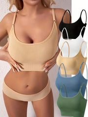 5pcs Ribbed Push Up Bras Comfy & Breathable Intimates Bra Women's Lingerie