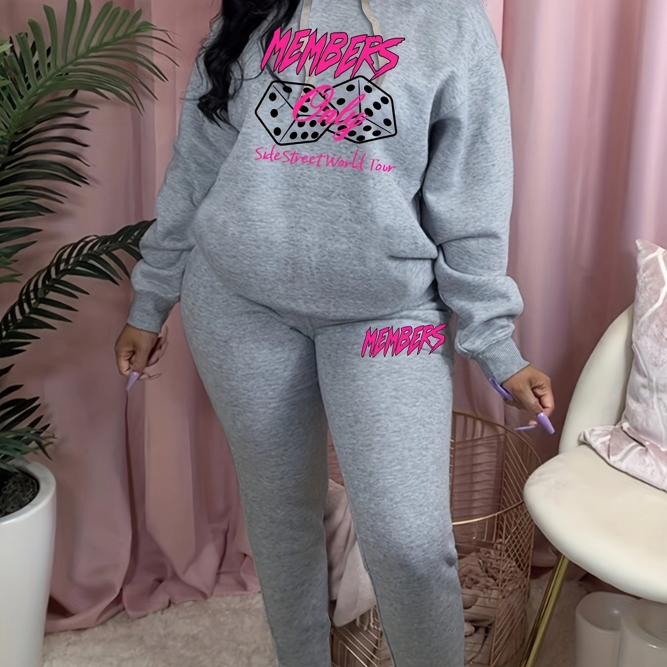 Women's Plus Geometric Print Hoodie & Sweatpants Set