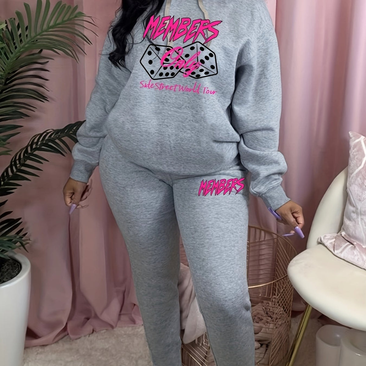 Women's Plus Geometric Print Hoodie & Sweatpants Set