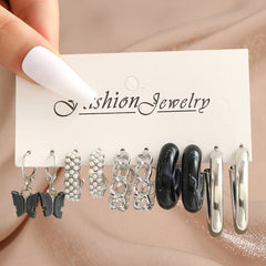 9 Styles Heart Butterfly Geometric Earrings Set Women's Jewelry