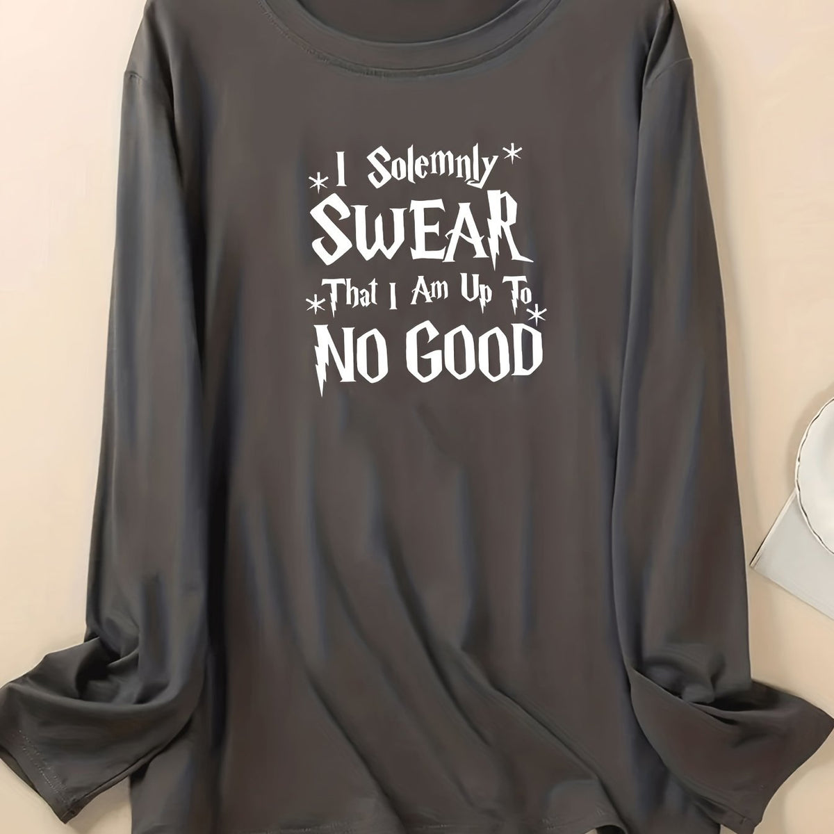 Plus Size Lounge Top Women's Plus Letter Graphic Long Sleeve Round Neck