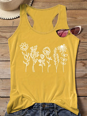  Casual Tank Top Women's Plus Floral Print Round Neck Slight Stretch