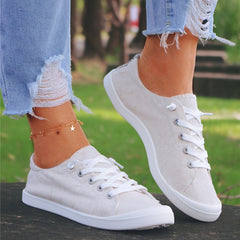 Women's Canvas Lace Up Slip On Sneakers Lightweight Loafer Shoes