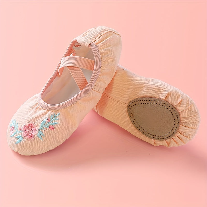 Pink Embroidered Dance Shoes for Girls - Ballet & Gymnastics