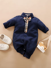Baby Long Sleeve Jumpsuit with Bow Tie