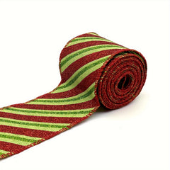 1pc 4 57 Meter Christmas Stripe Wired Ribbon Red And Green