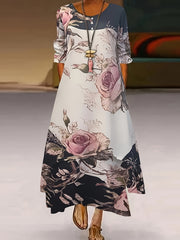  Floral Print Maxi Dress With Pockets
