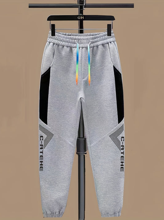 Block Letter Print Boys Casual Long Pants, Spring Autumn Kids Clothing