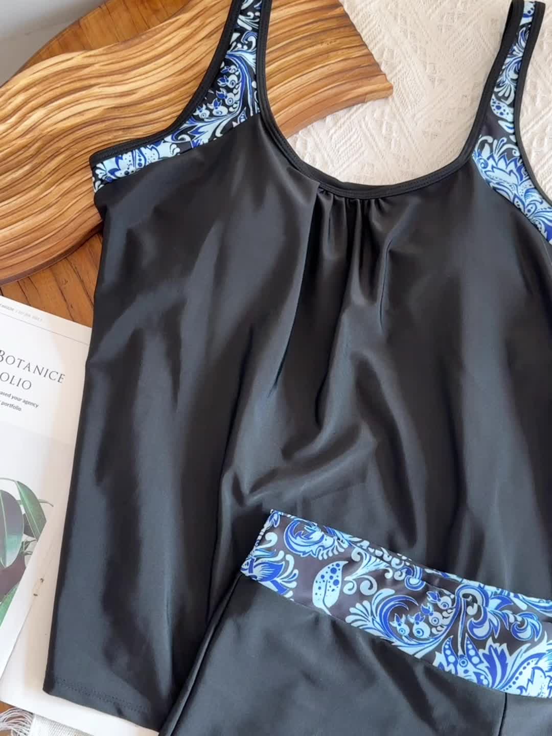  Floral Tankini Set Split Strap Top & Shorts Two Piece