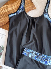  Floral Tankini Set Split Strap Top & Shorts Two Piece