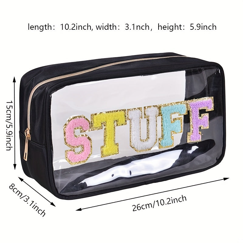 Plush Letter Pattern Zipper Makeup Bag