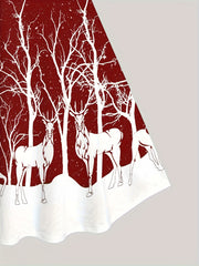  Reindeer Print Short Sleeve Christmas Dress