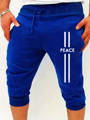 Men's Peace Stripe Summer Shorts Casual Solid Elastic Waist Drawstring