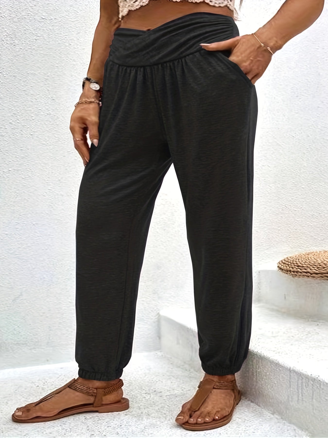 Women's Plus Tummy Control Jogger Trousers With Pockets