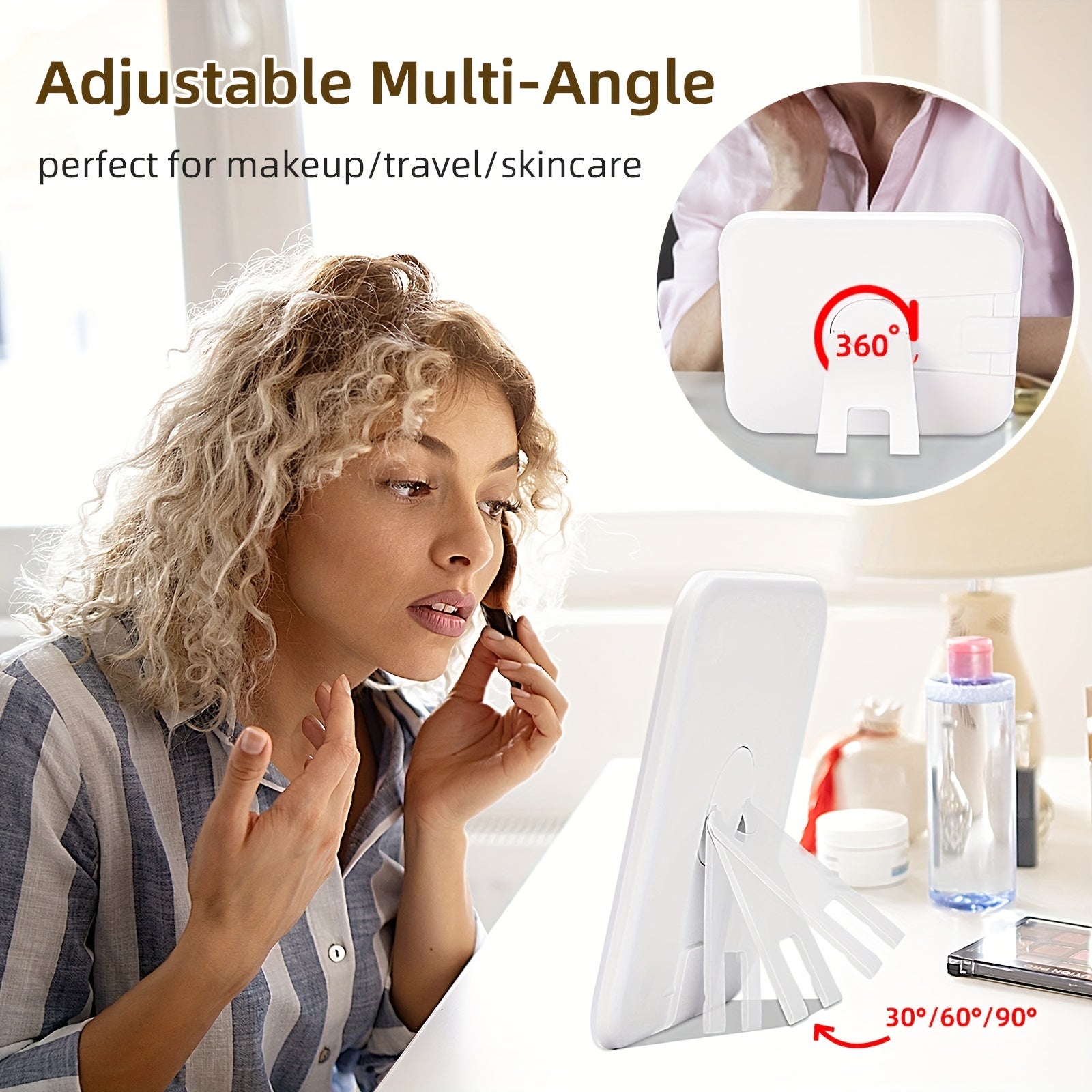 Travel Makeup Mirror With Lights 360 Adjustable Angle 2000mAh