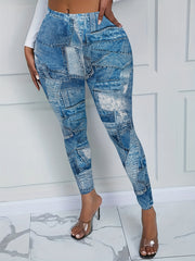 Denim Print Skinny Leggings Stretchy Casual Leggings