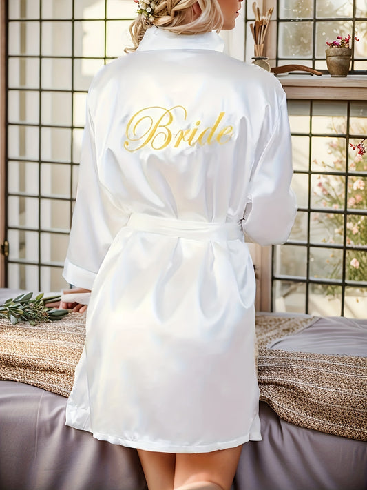 Satin Night Robe V-Neck Long Sleeve with Belt
