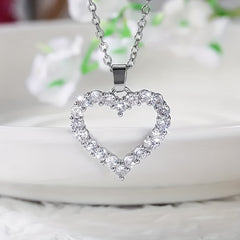 Silver Love Pendant Necklace with Faux Diamond