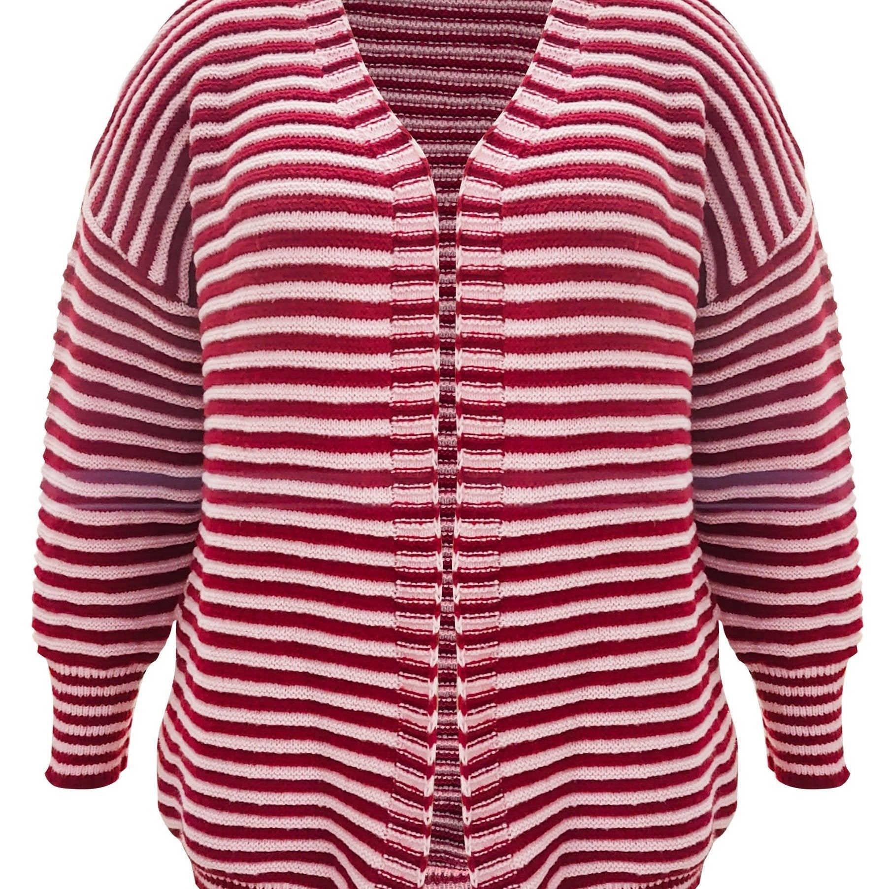  Stripe Print Open Front Lantern Sleeve Knit Cardigan