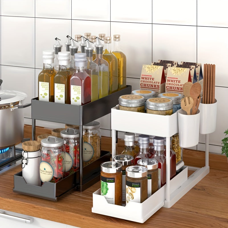 1pc Kitchen Multifunctional Shelf Pull out Seasoning Rack Cabinet Storage