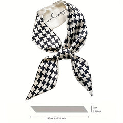 Geometric Print Skinny Scarf Silk Block Ribbon Necktie Neckerchief