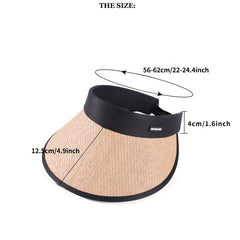 Khaki Straw Visor Hat Wide Brim Foldable Sun Hats