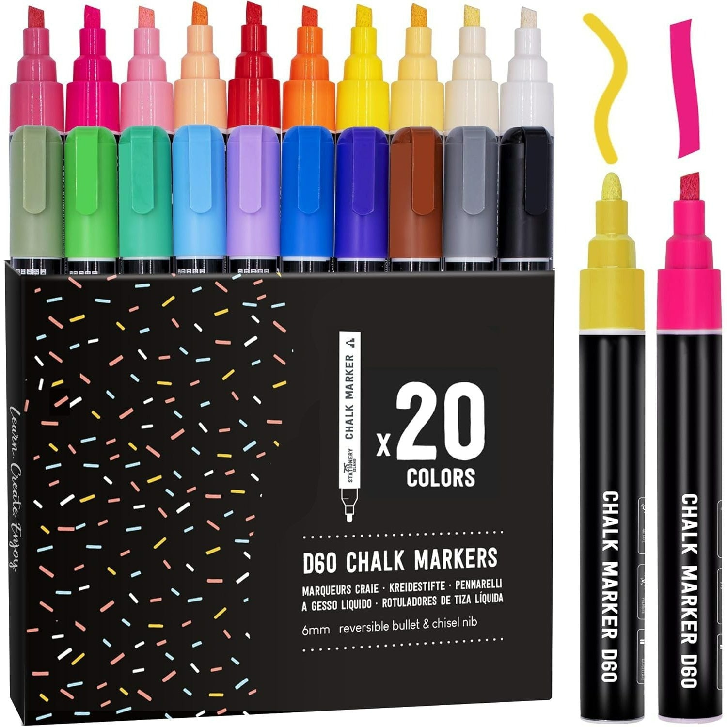 Chalk Markers 20 Pack 6mm Reversible Nib - Blackboards, Glass, Windows