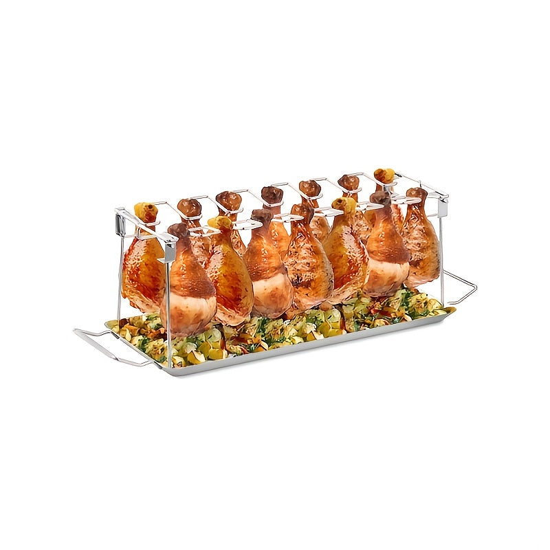 Chicken Leg Rack 14 Slot Stainless Steel with Drip Pan