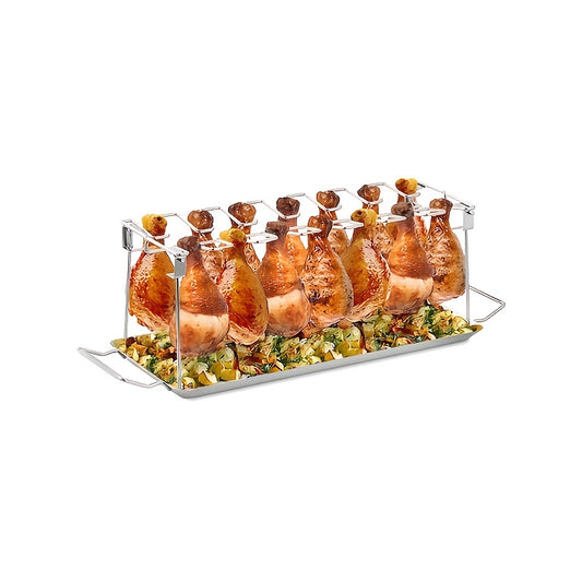 Chicken Leg Rack 14 Slot Stainless Steel with Drip Pan