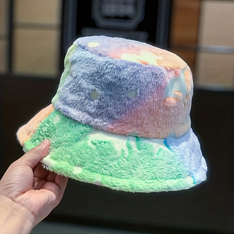 Colorful Fluffy Furry Bucket Hat Winter Warm Faux Fur Fisherman Cap
