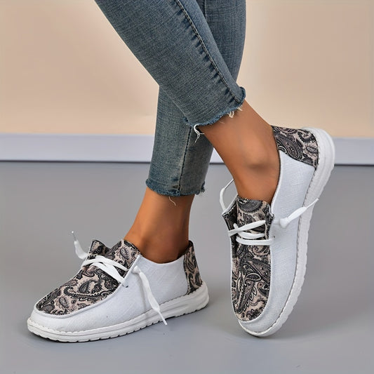 Paisley Print Canvas Lace-Up Loafers Low Top Sneakers