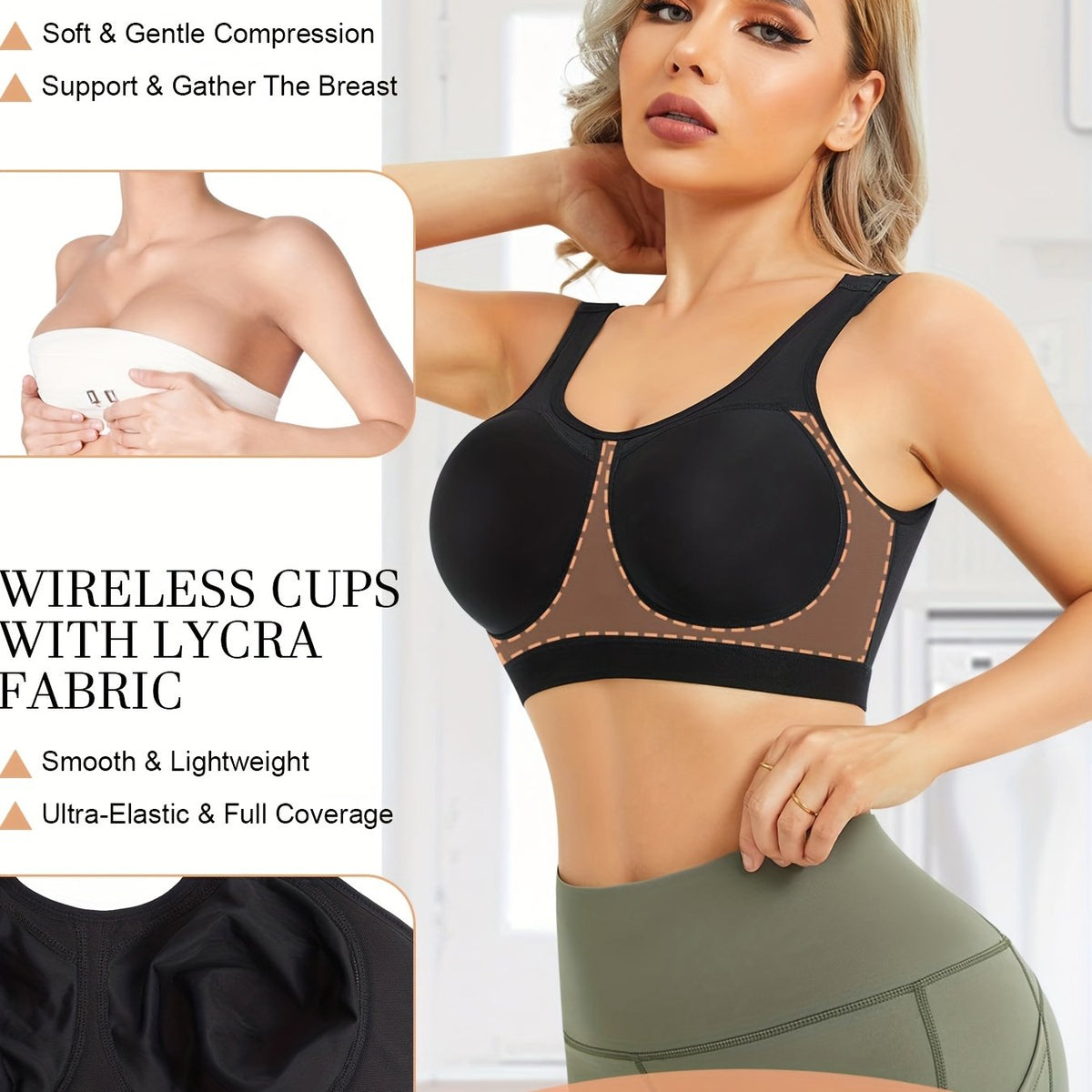 Seamless Full Coverage Bra Wide Strap Wireless Support Women's Lingerie