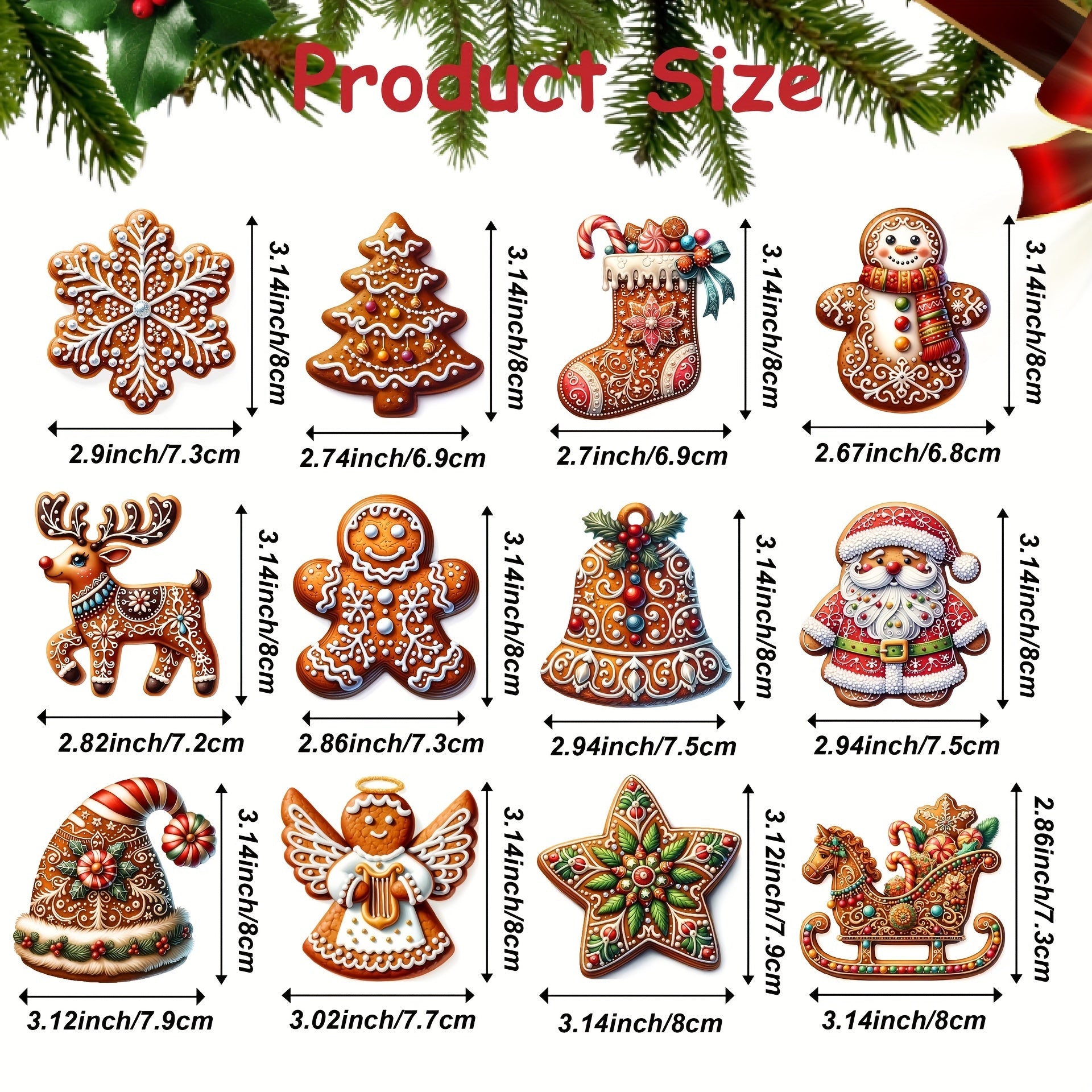 24pc Wooden Christmas Ornaments Set Gingerbread & Santa Claus Designs