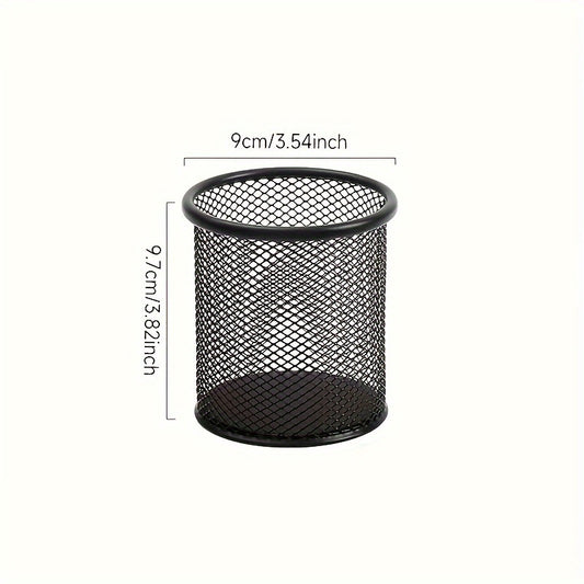 Iron Pen Holder Round Hollow Metal Desktop Office Storage Box