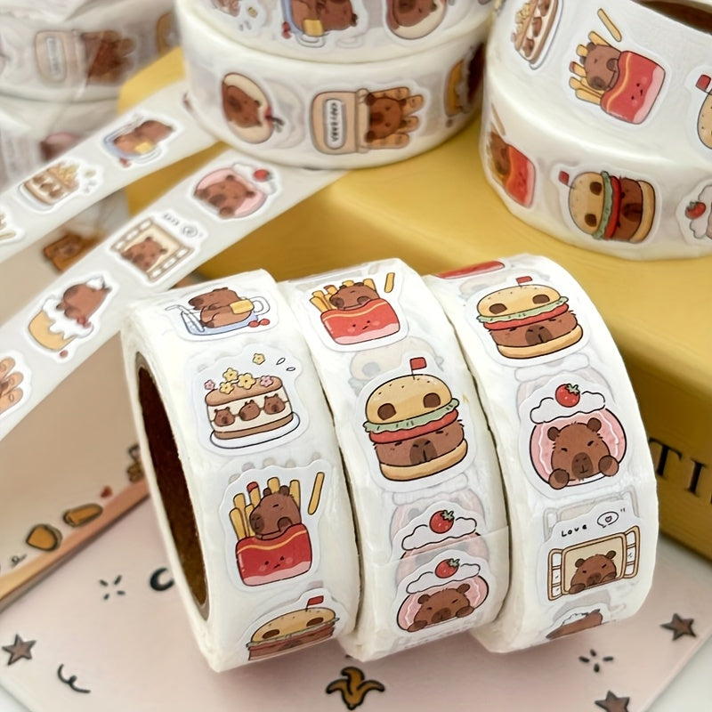 500pcs Capybara Stickers Adorable Animal Designs Sleeping Hamburger Cake